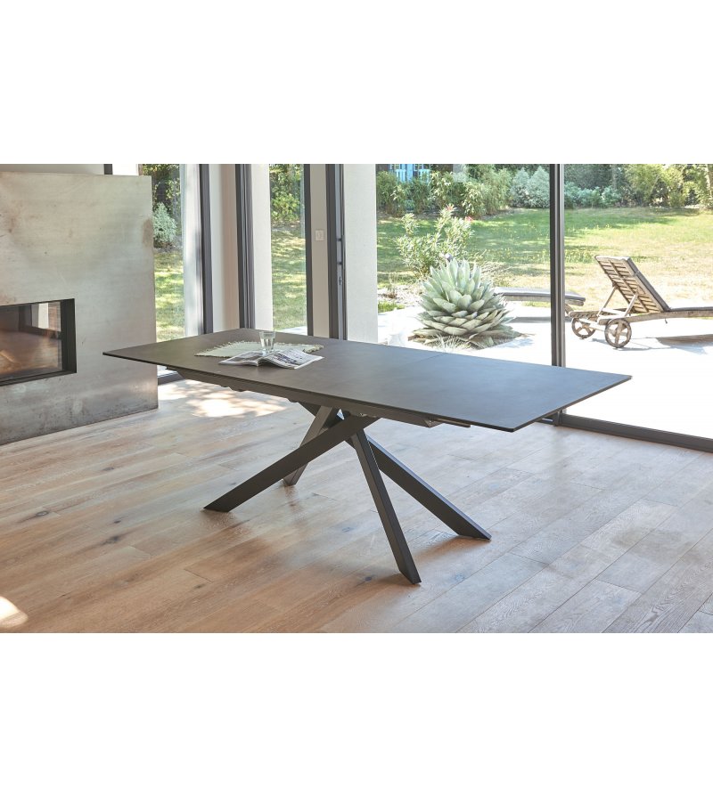 GARDEN - Table 4 pieds en 160 x 90 - Plateau droit 1 allonge centrale  papillon de 60 cm