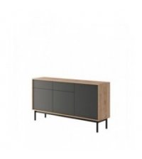 BETH - Buffet industriel 3 portes et 2 tiroirs - Gris-bois