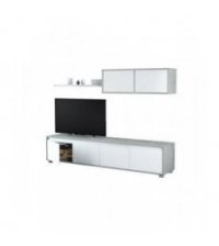 FOTV - Meuble TV 4 portes avec étagère murale 2 portes L200 cm - Blanc-béton