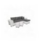 L200PAC - Canapé d'angle convertible coffre pouf et étagère en simili et microfibre - Gris-blanc - Angle pouf à gauche et